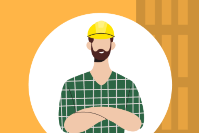 Worker in a hard hat - ilustrated