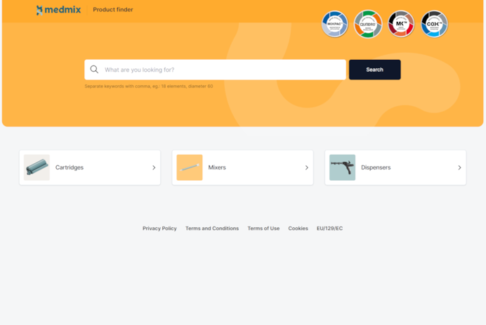 Preview of the product finder website